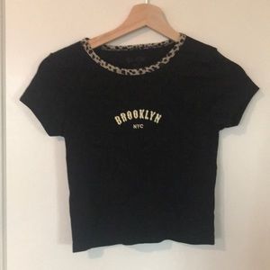 brandy melville cheeta print black cropped tee